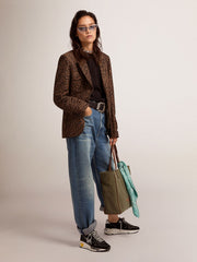 Women's round-neck sweater in black wool