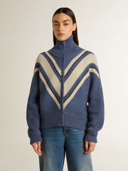 Women's light blue jacquard wool sweater with cream-colored pattern