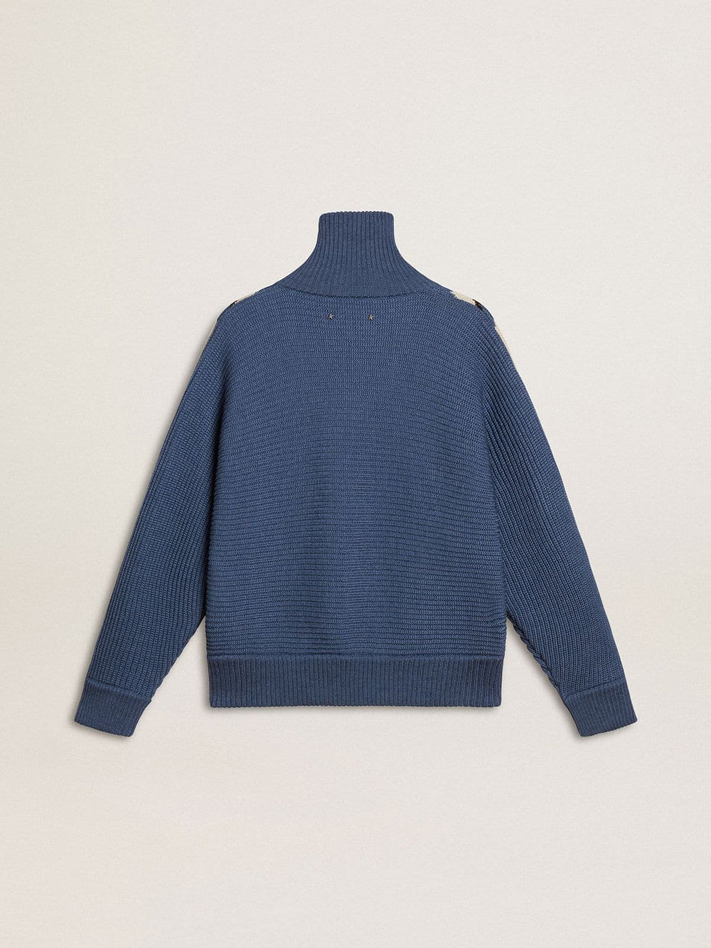 Women's light blue jacquard wool sweater with cream-colored pattern