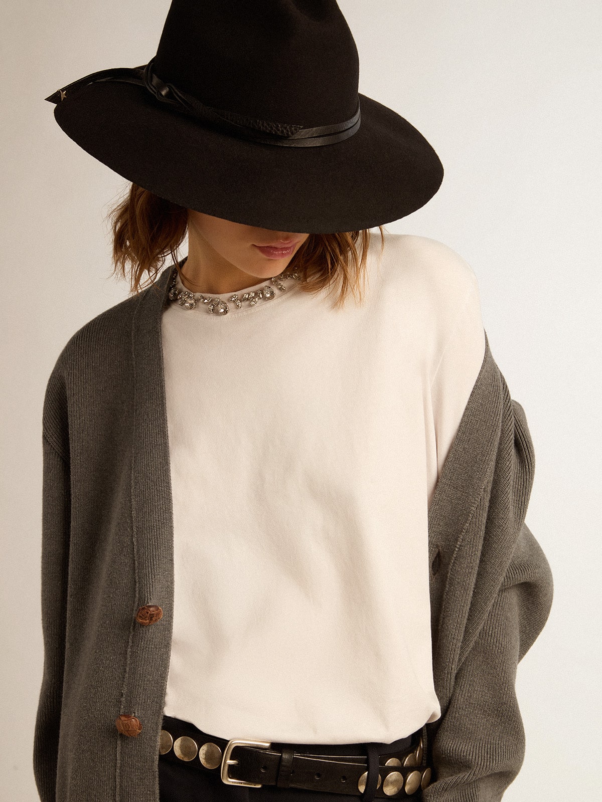 Women's grey cotton cardigan with buttons Golden Goose