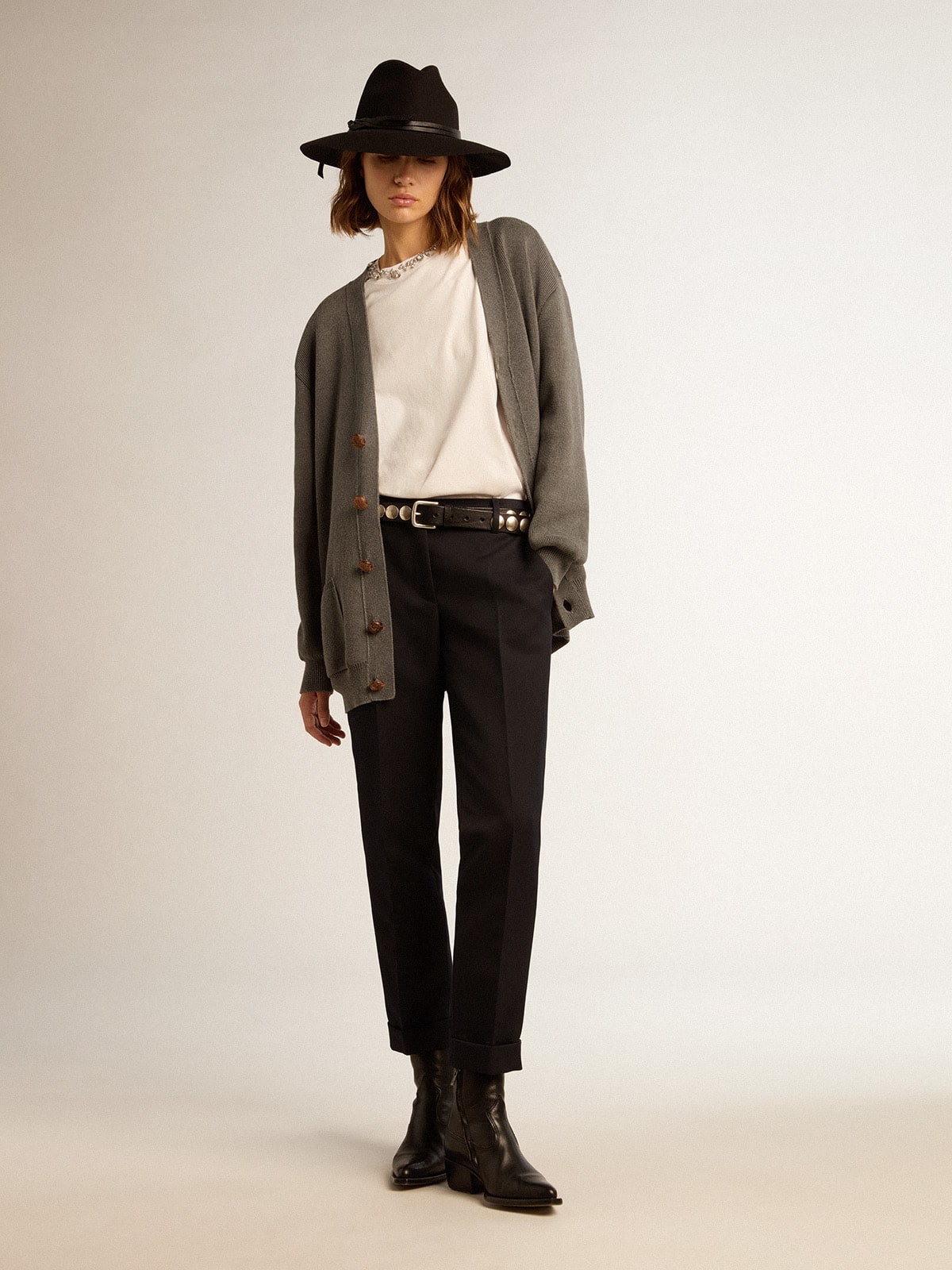 Women's grey cotton cardigan with buttons Golden Goose