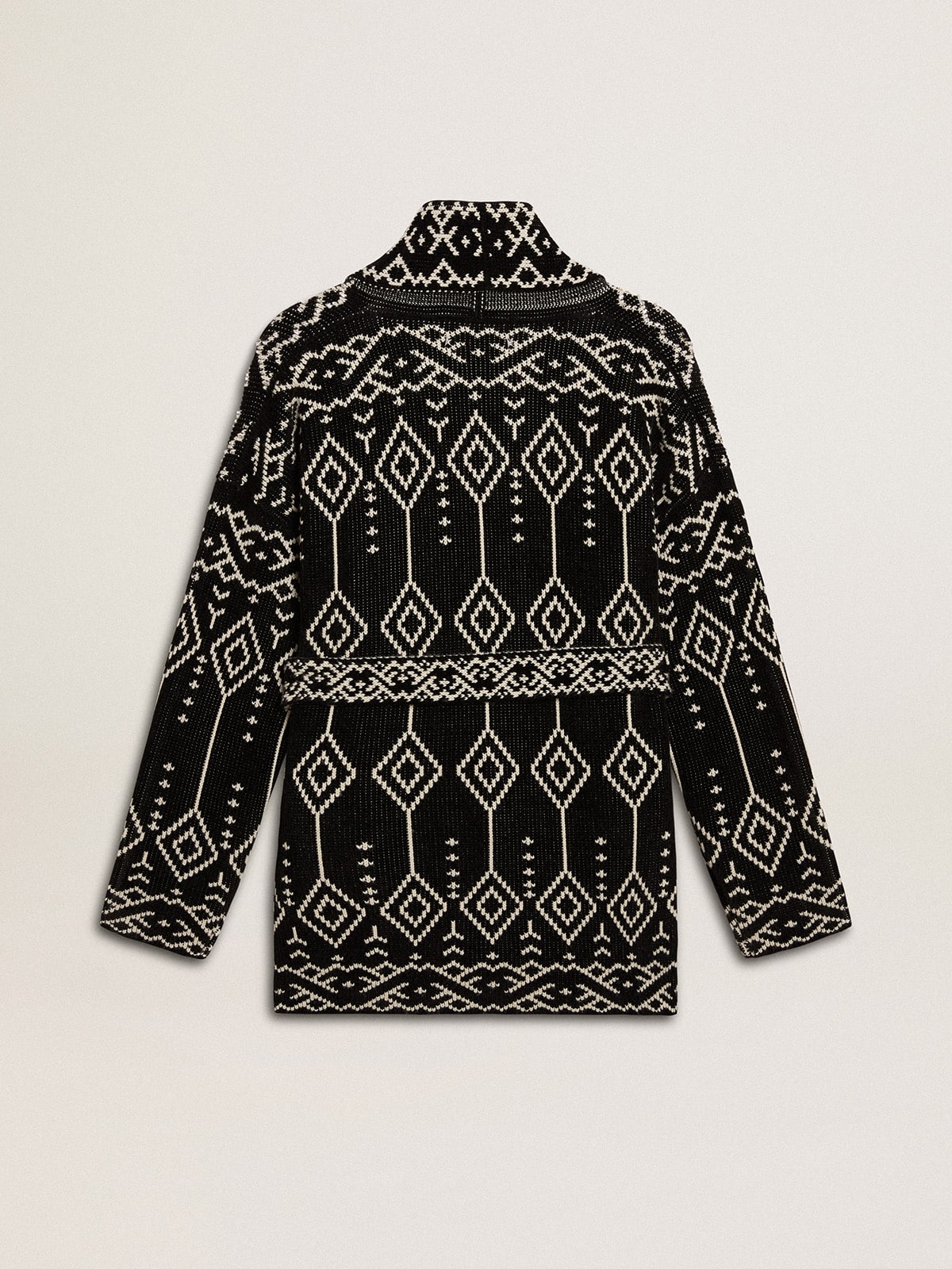 Women’s black cardigan with belt and crystals