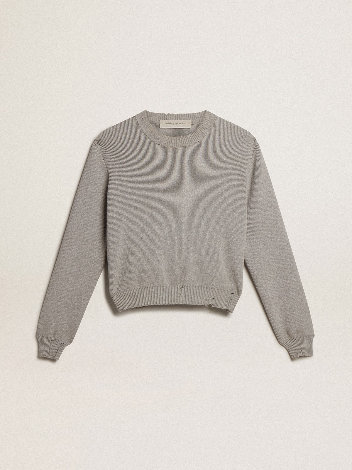 Women's round-neck sweater in gray cotton