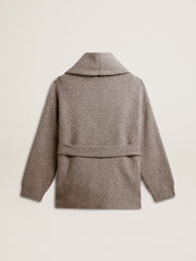 Women's cardigan in gray melange wool with embroidery on the front