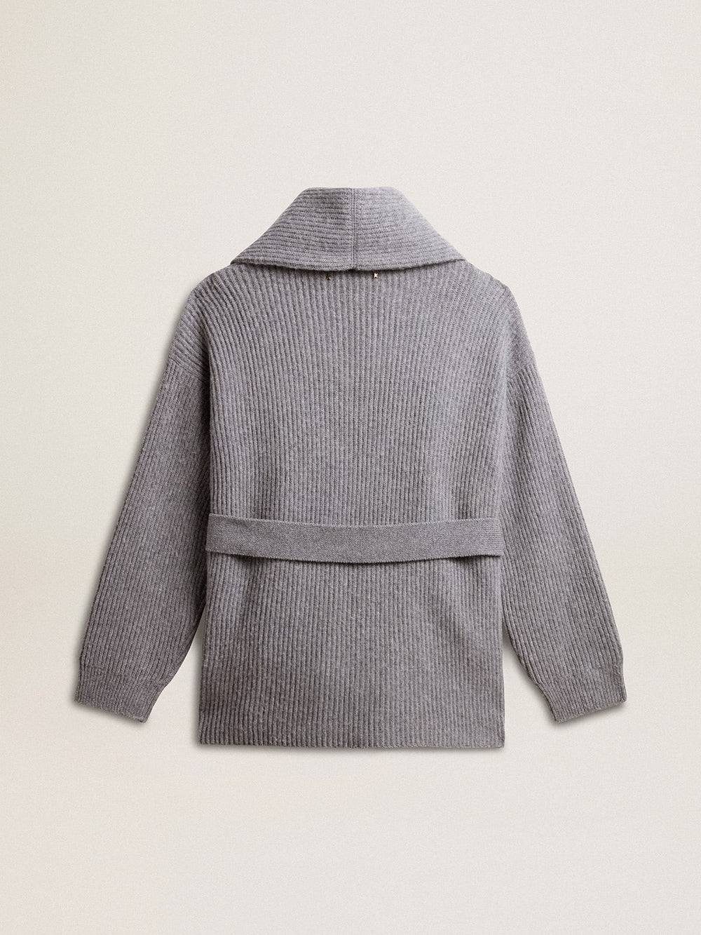 Women's cardigan in gray melange wool with embroidery on the front