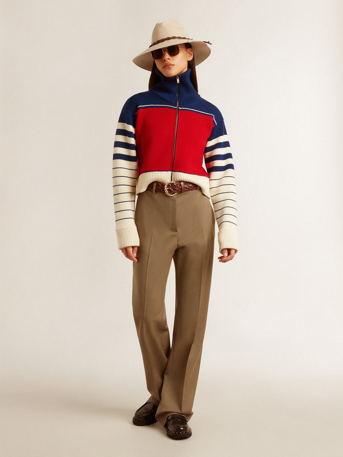 Women’s multicolor striped wool cropped sweatshirt