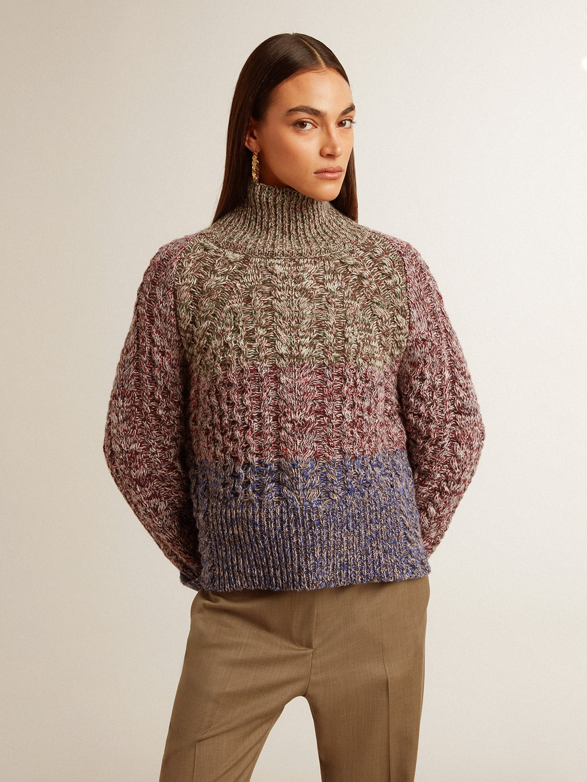 Women's multicolored high neck sweater with mouliné yarn