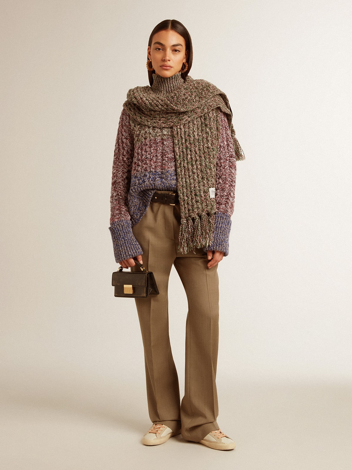 Women's multicolored high neck sweater with mouliné yarn