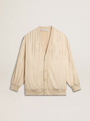 Women's silk and viscose cardigan with pinstripe motif