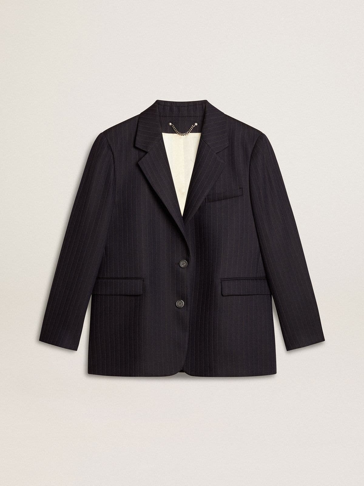 Women's midnight blue wool single-breasted blazer