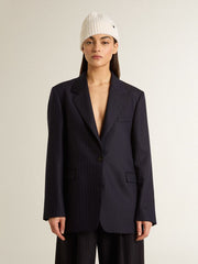 Women's midnight blue wool single-breasted blazer
