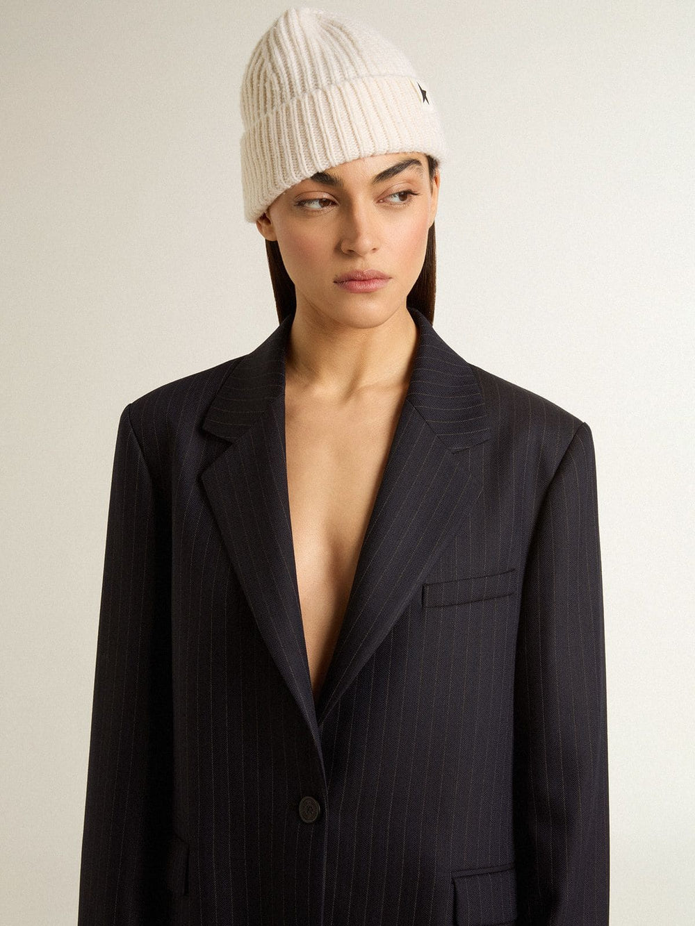 Women's midnight blue wool single-breasted blazer