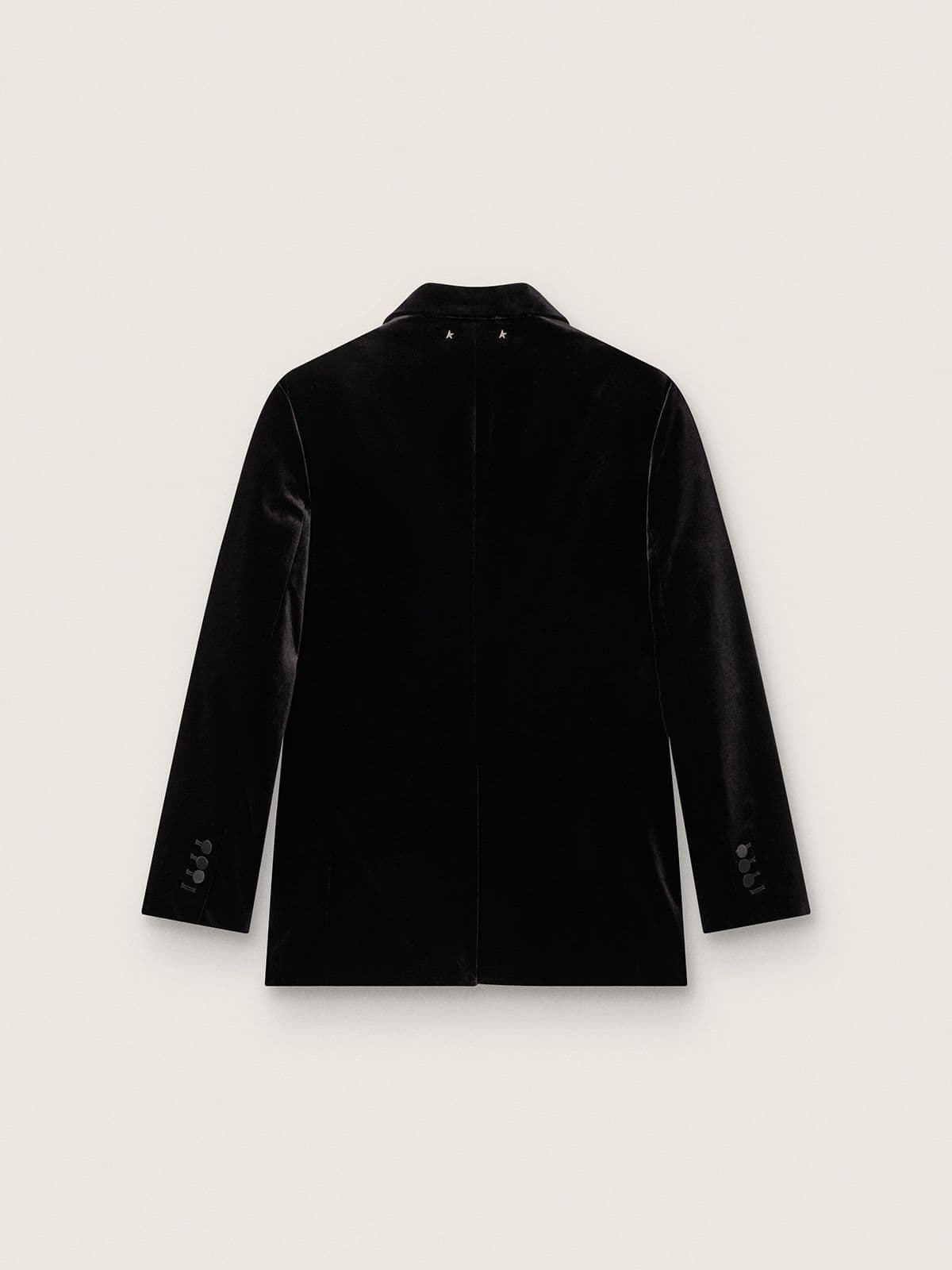 Women's double-breasted jacket in black velvet with black satin lapels