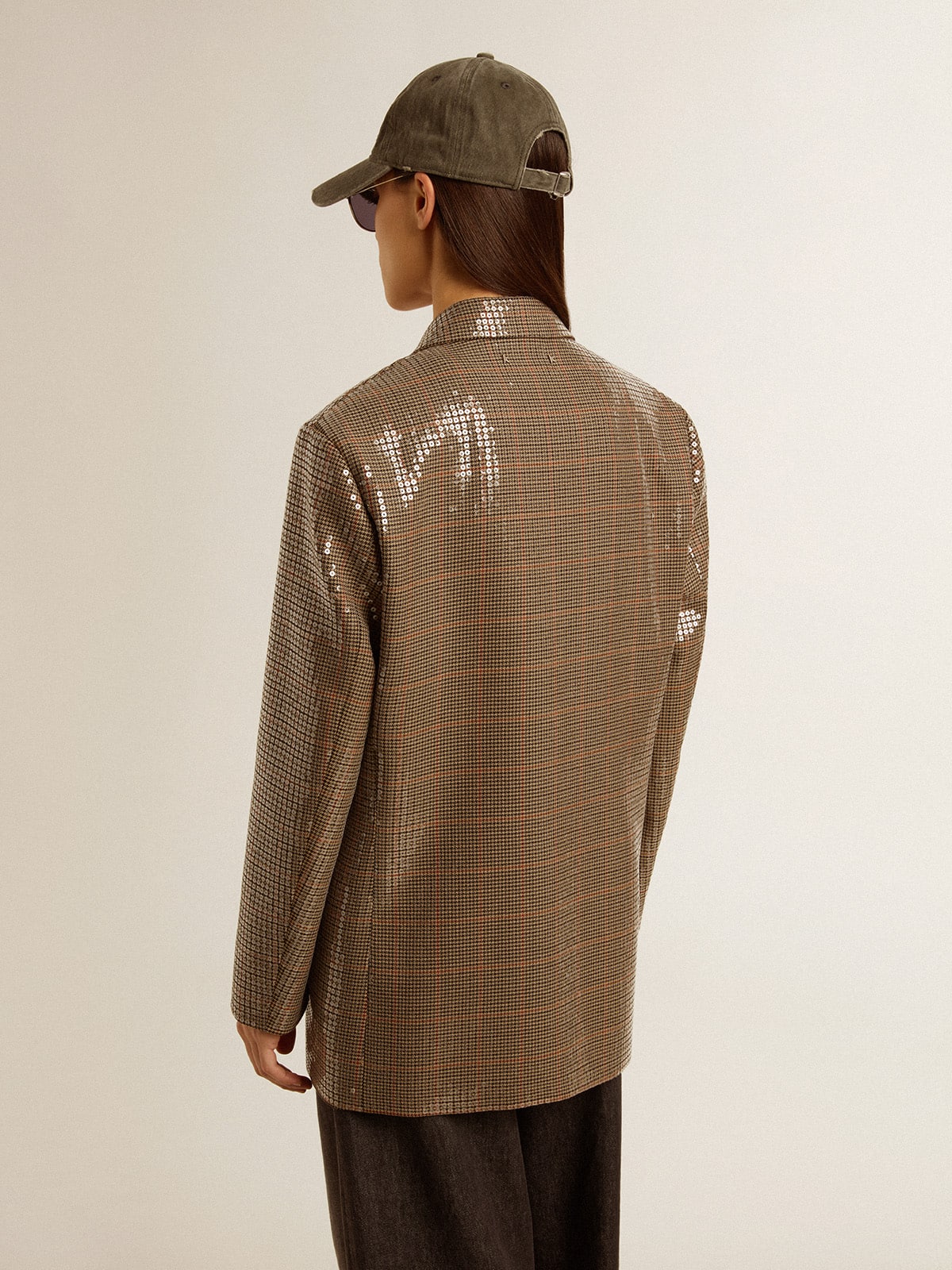 Women's houndstooth jacket with all-over sequin embroidery