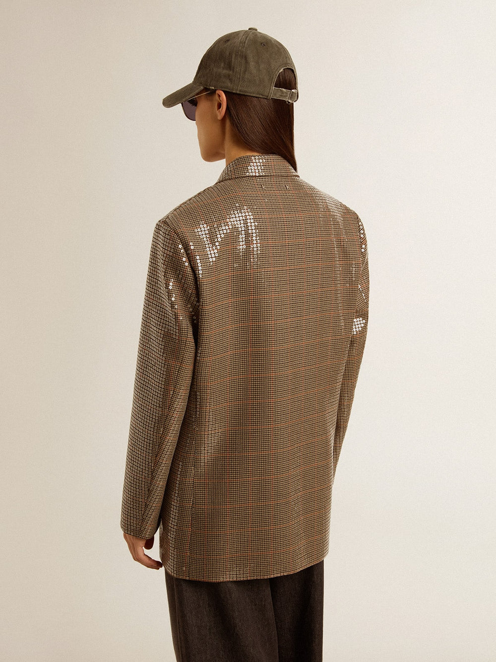 Women's houndstooth jacket with all-over sequin embroidery