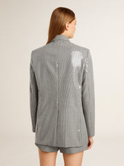 Double-breasted wool boyfriend jacket in micro houndstooth and sequins