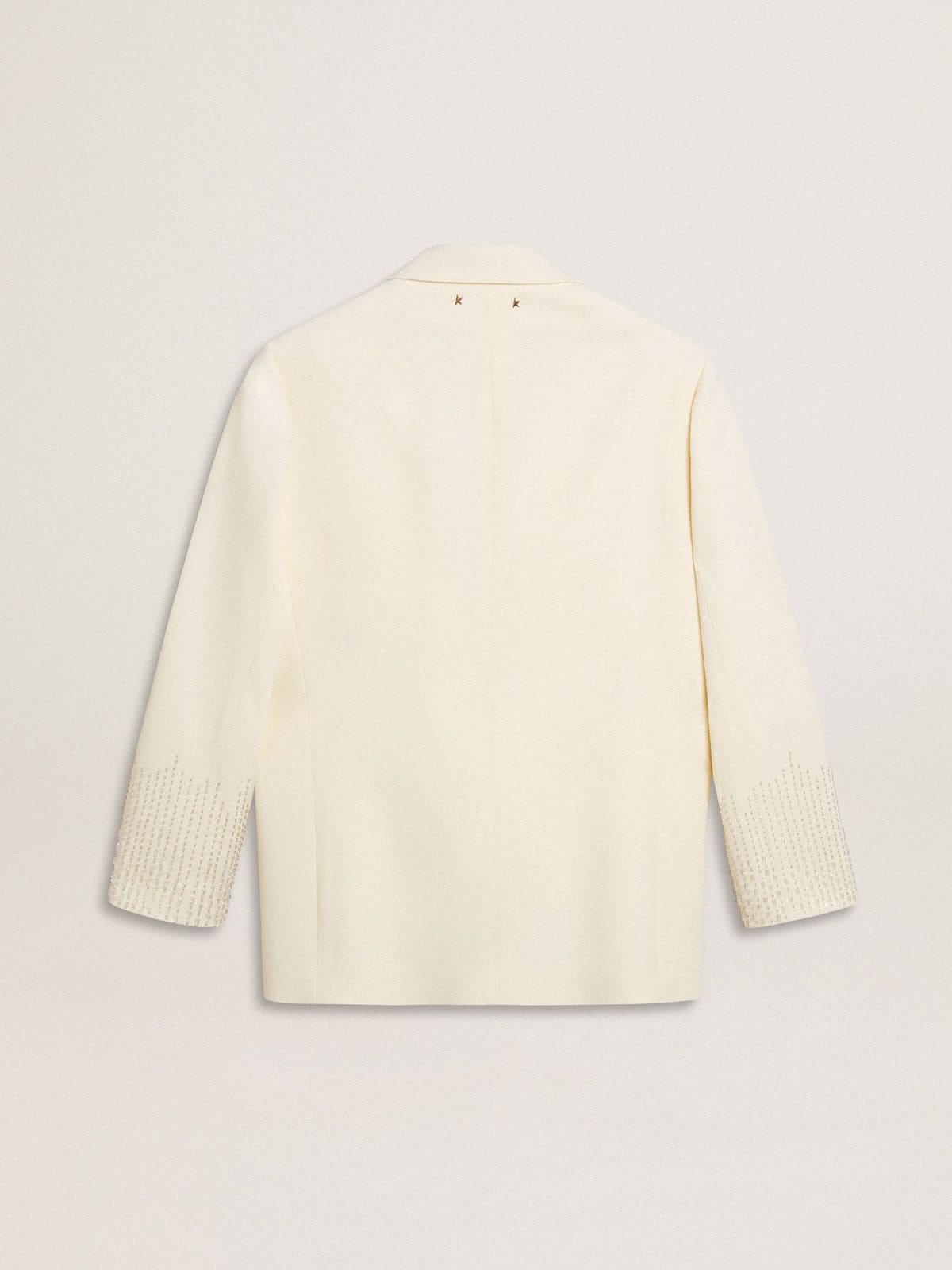 Single-breasted oversize jacket in white with silk effect and embroidery