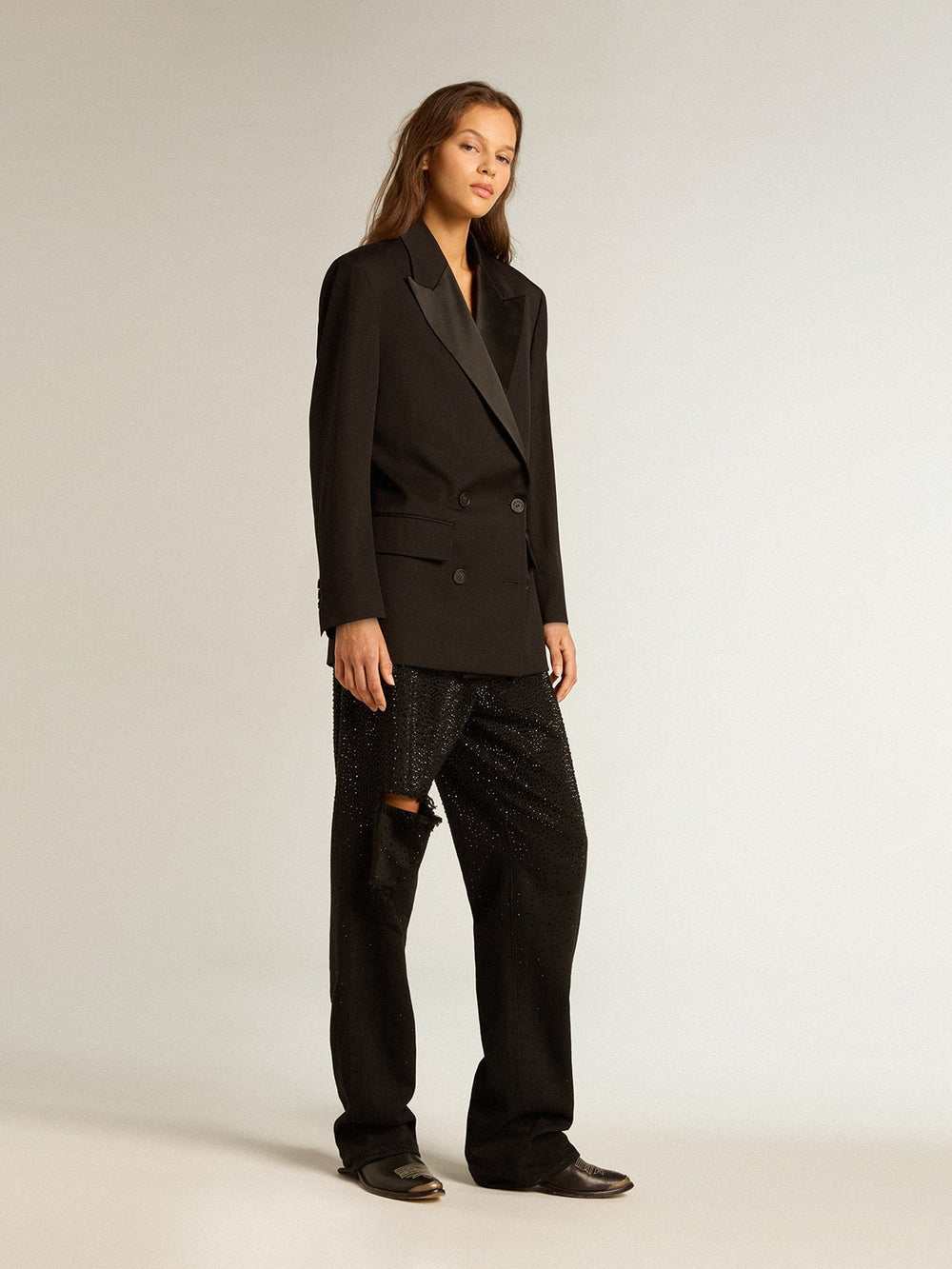 Women’s tuxedo jacket in black wool gabardine