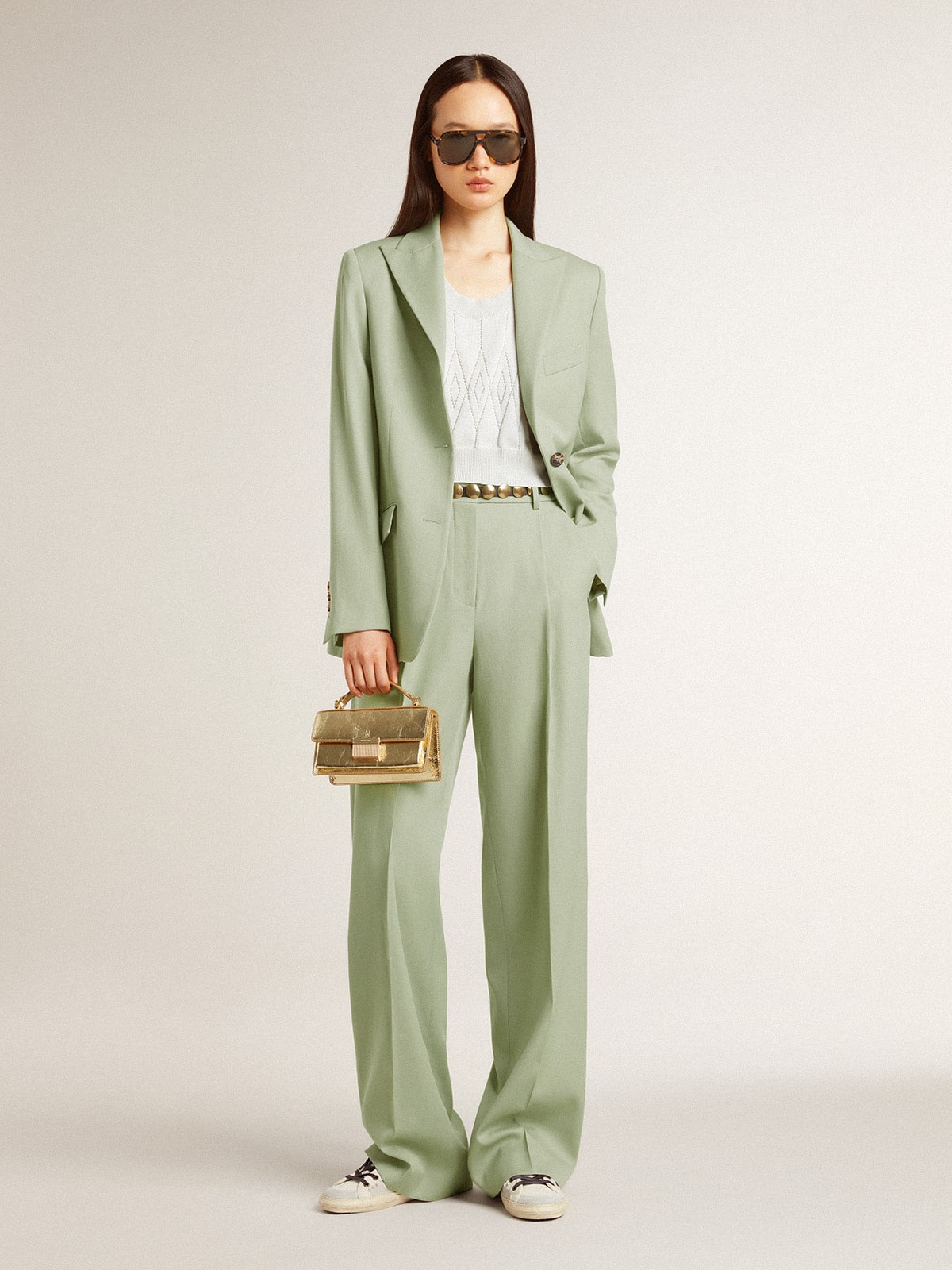 Women's blazer jacket in sage-green wool