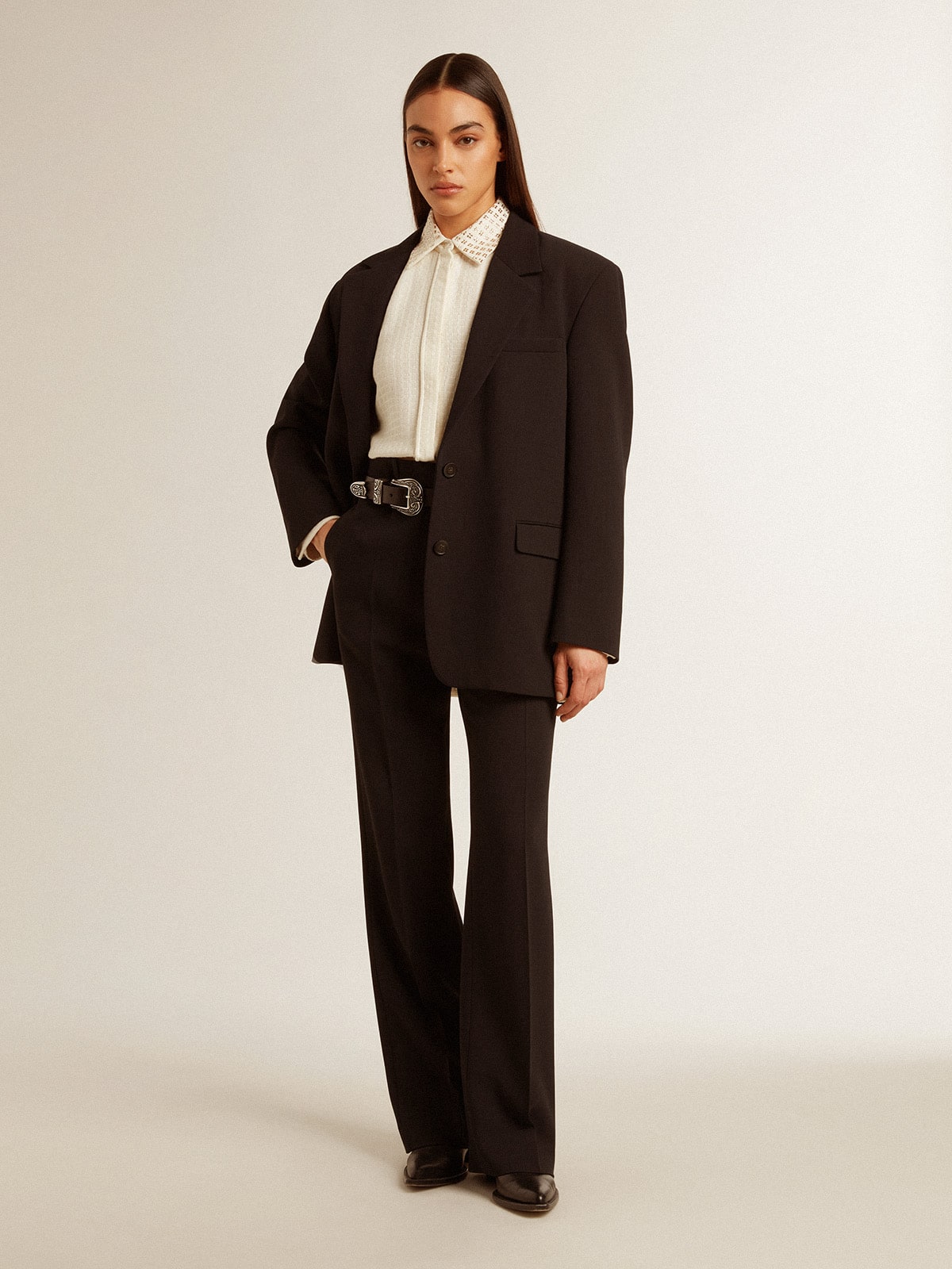 Women’s dark blue wool-blend blazer jacket