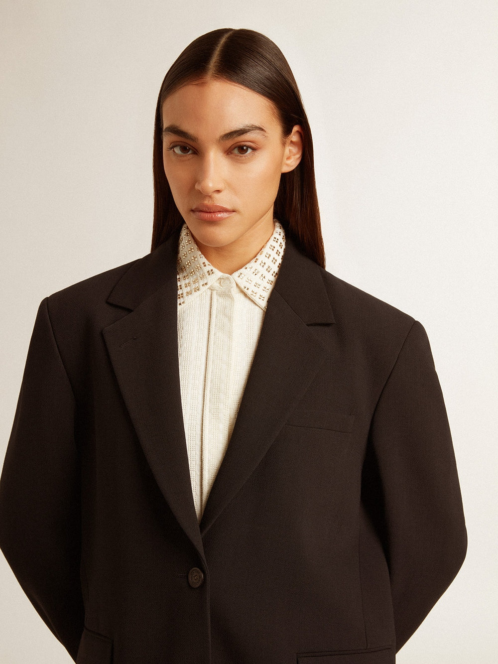 Women’s dark blue wool-blend blazer jacket