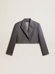 Women's single-breasted cropped jacket in baby blue wool