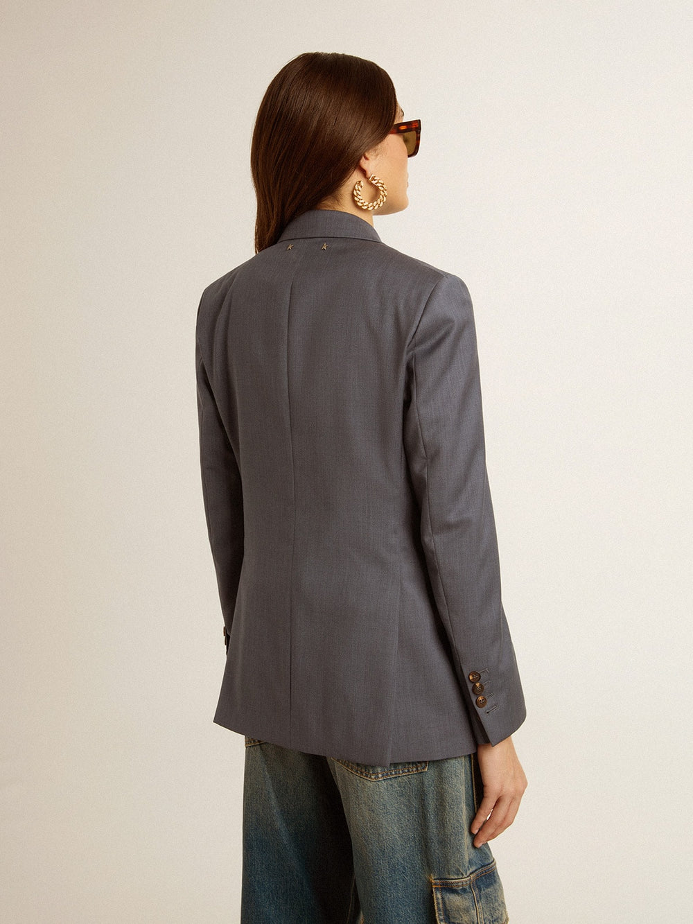 Women's double-breasted blazer in baby blue