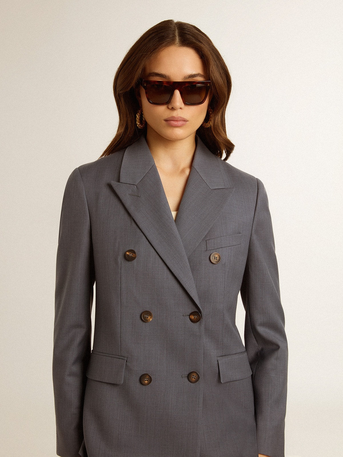 Women's double-breasted blazer in baby blue