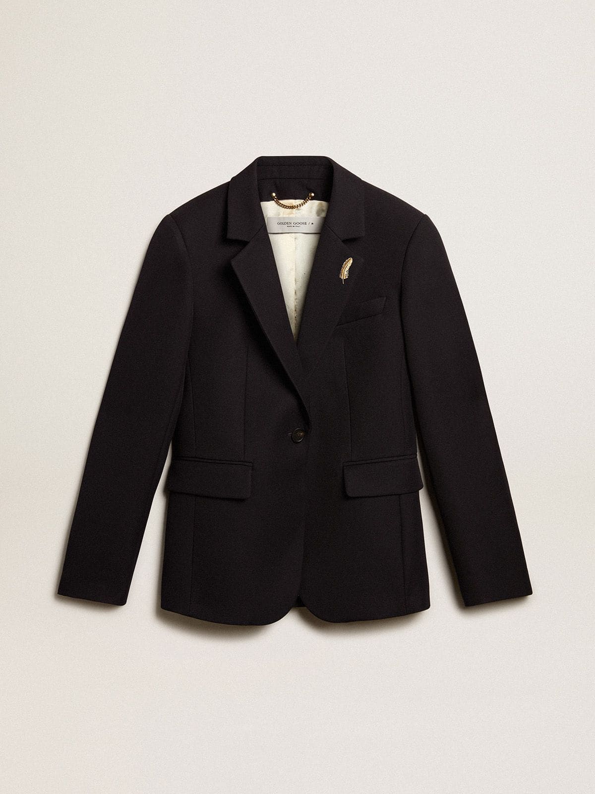 Women’s single-breasted blazer in dark blue wool gabardine