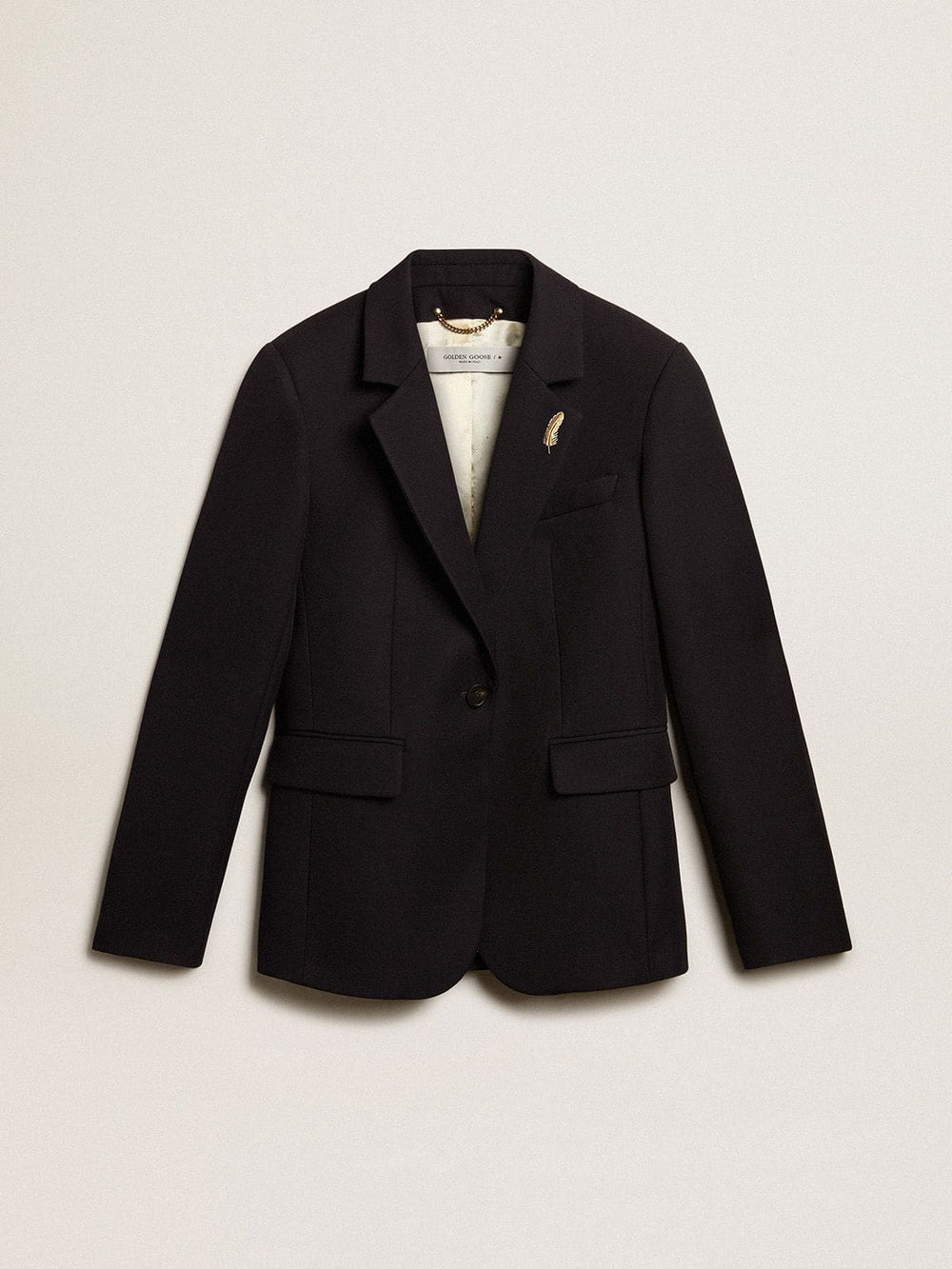 Women’s single-breasted blazer in dark blue wool gabardine