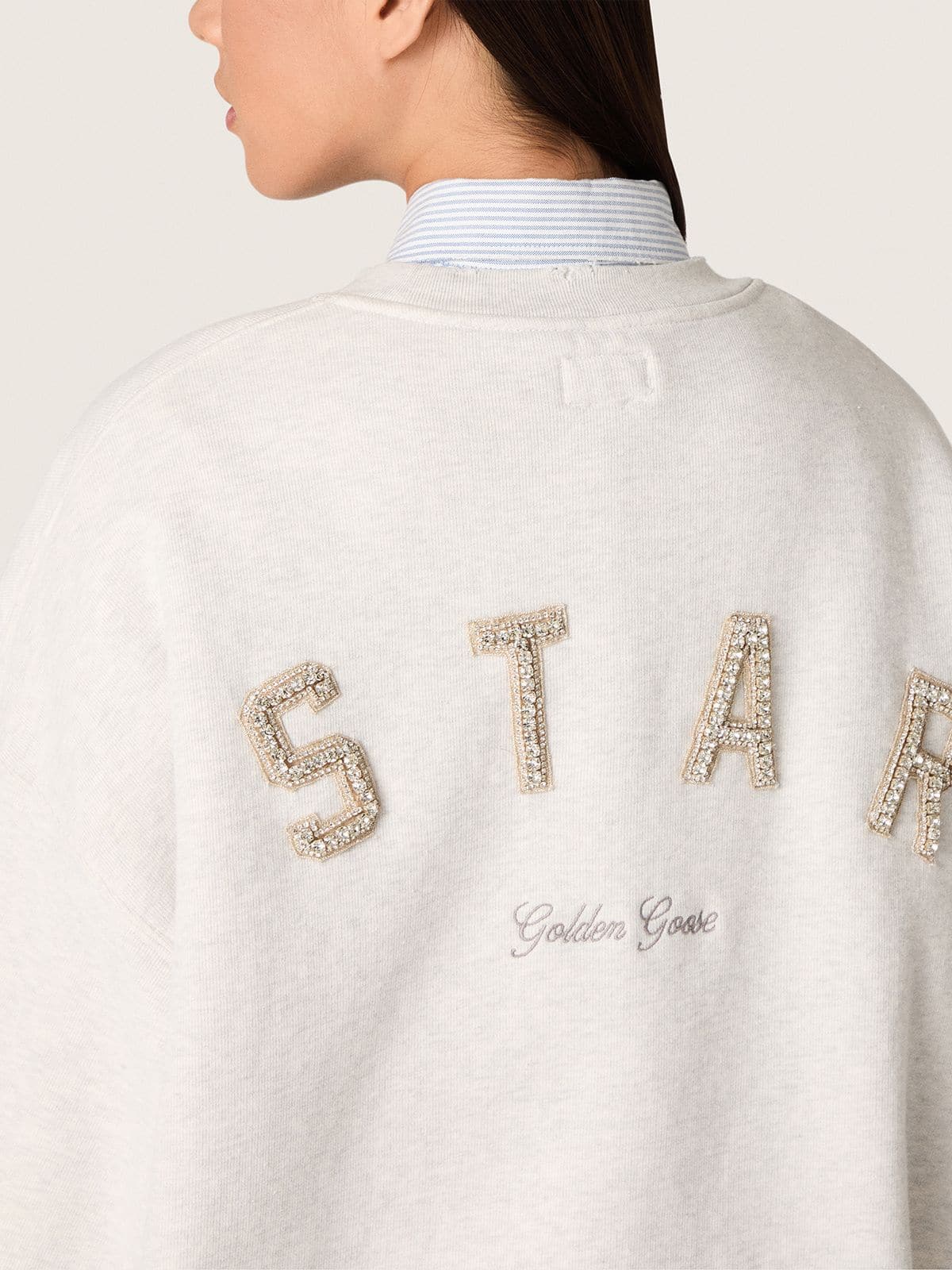 Star unisex sweatshirt in gray cotton with embroidery and crystals