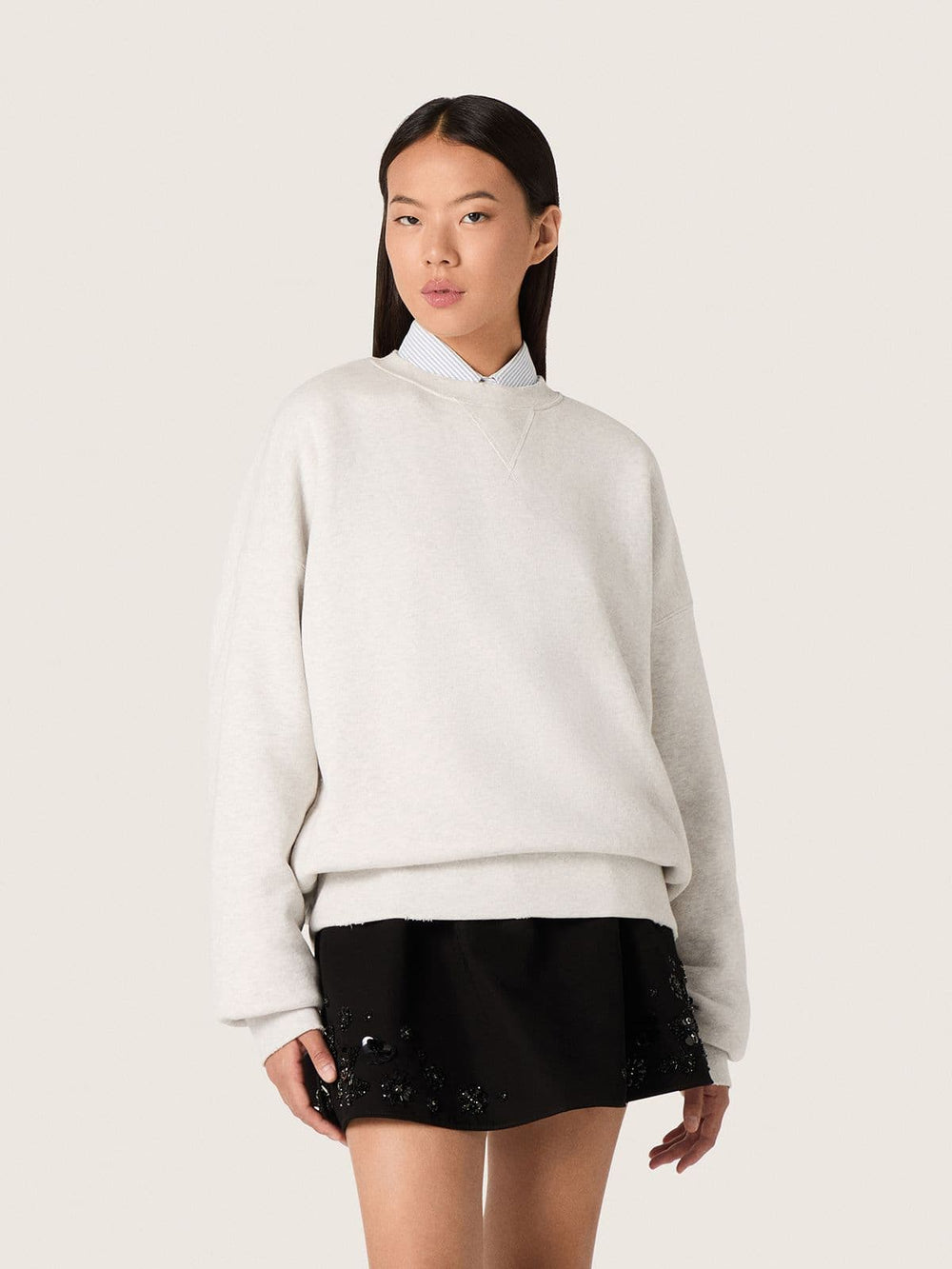 Star unisex sweatshirt in gray cotton with embroidery and crystals