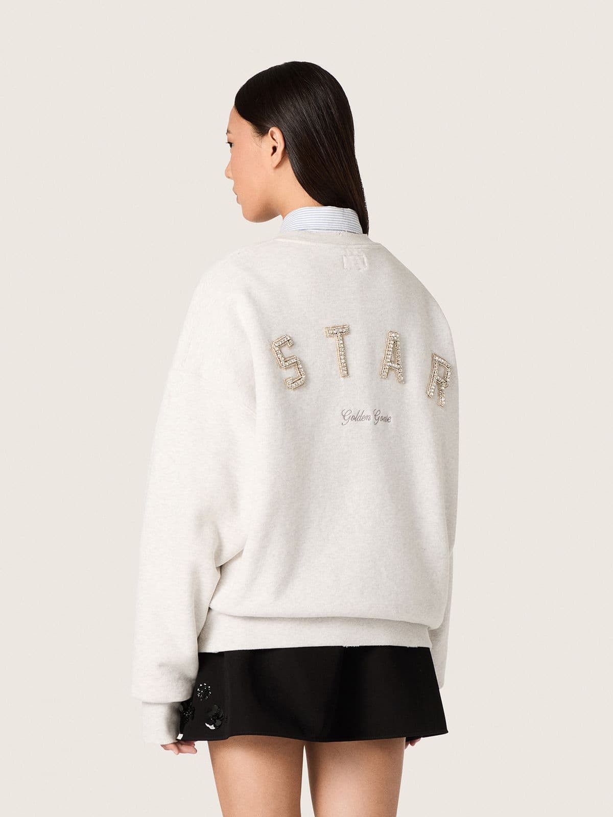 Star unisex sweatshirt in gray cotton with embroidery and crystals