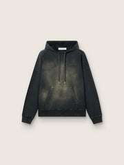 Unisex hooded sweatshirt in black cotton with a bleached effect