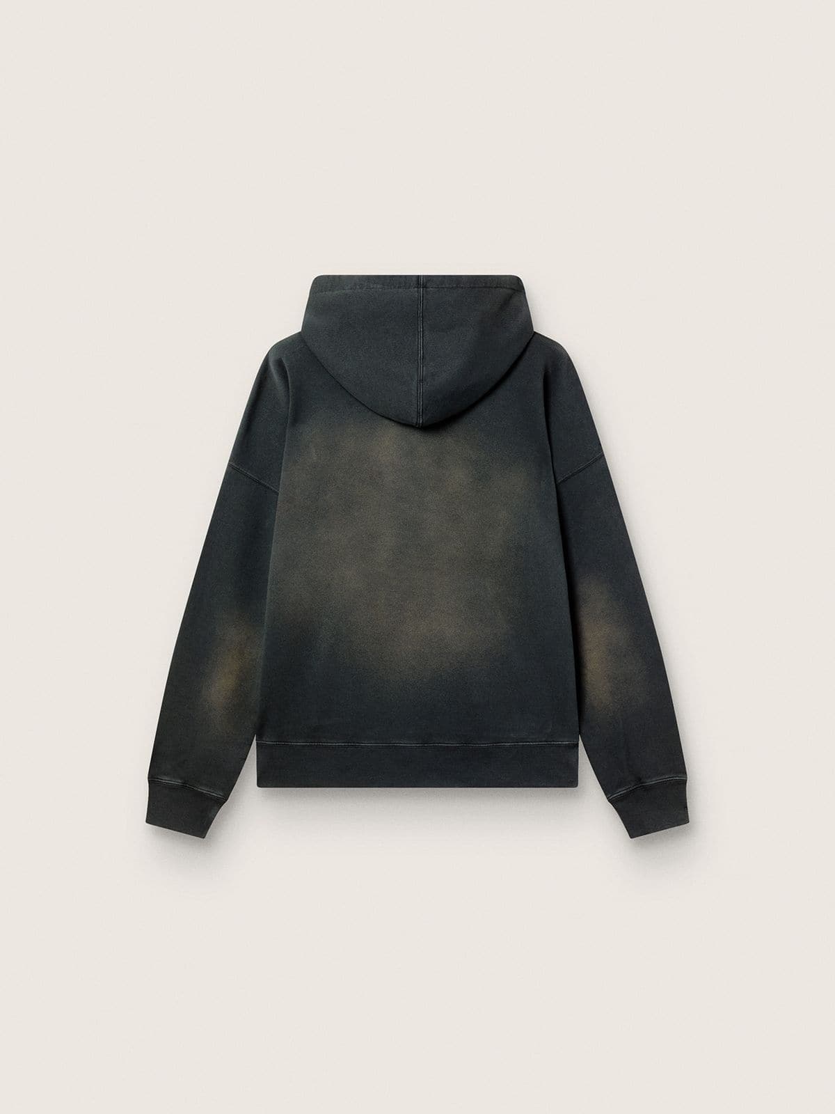 Unisex hooded sweatshirt in black cotton with a bleached effect
