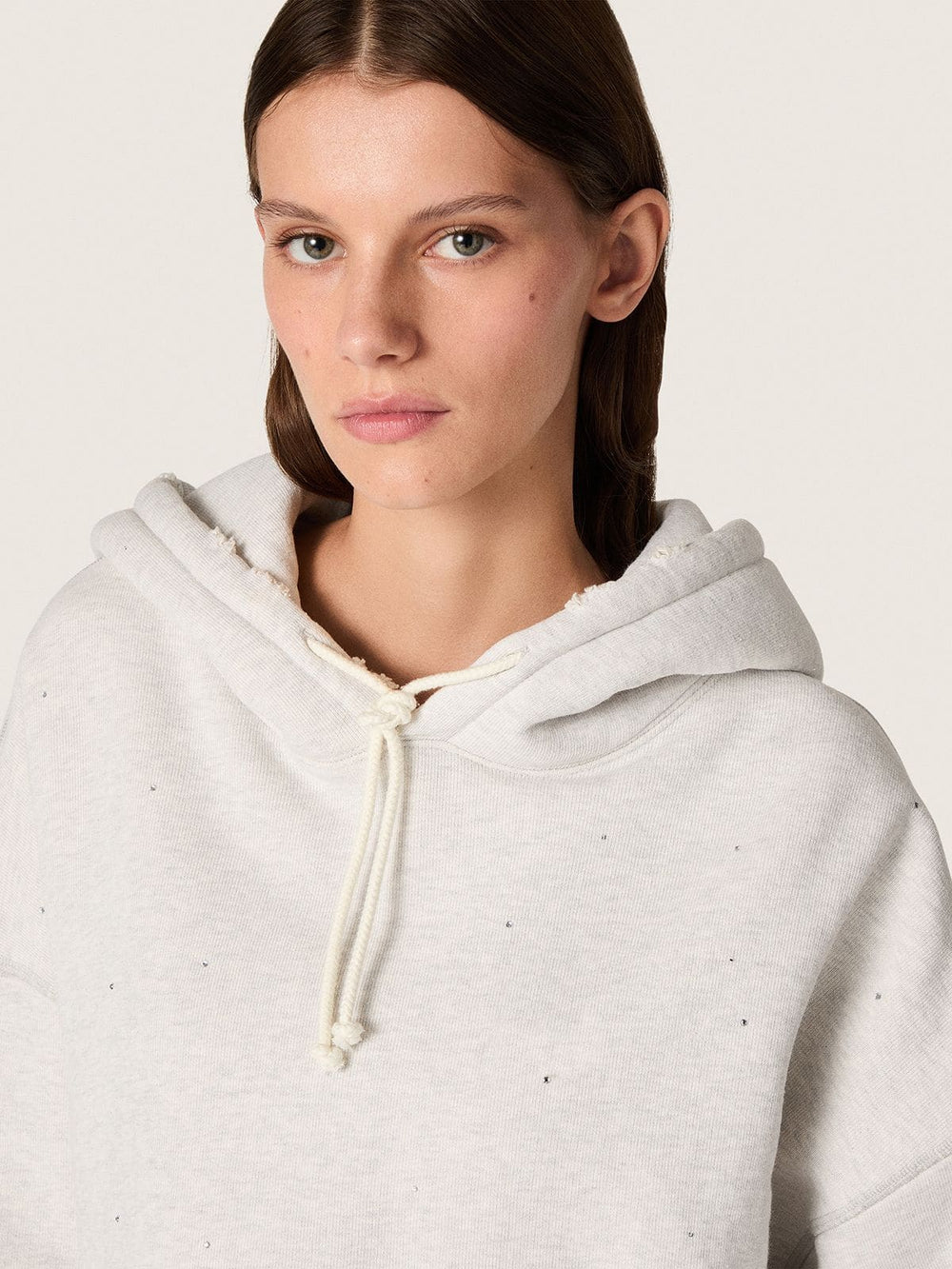 Star women’s cropped hooded sweatshirt in gray melange cotton