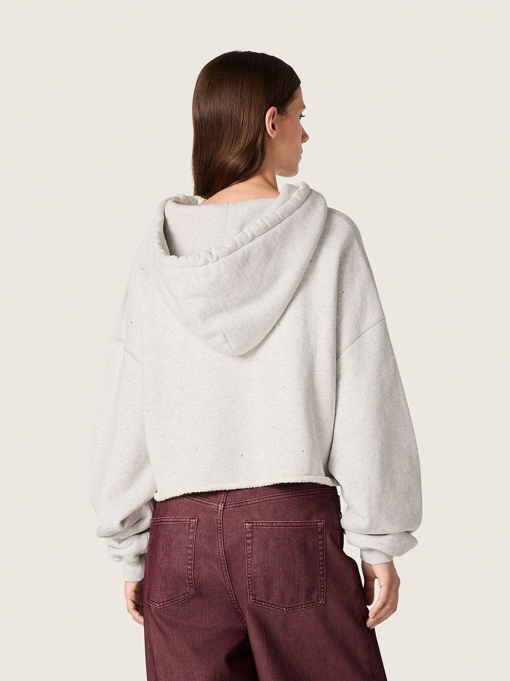 Star women’s cropped hooded sweatshirt in gray melange cotton