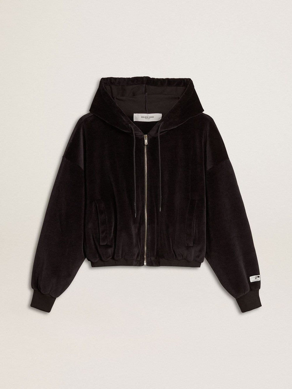 Women's black cotton-blend hoodie with zip