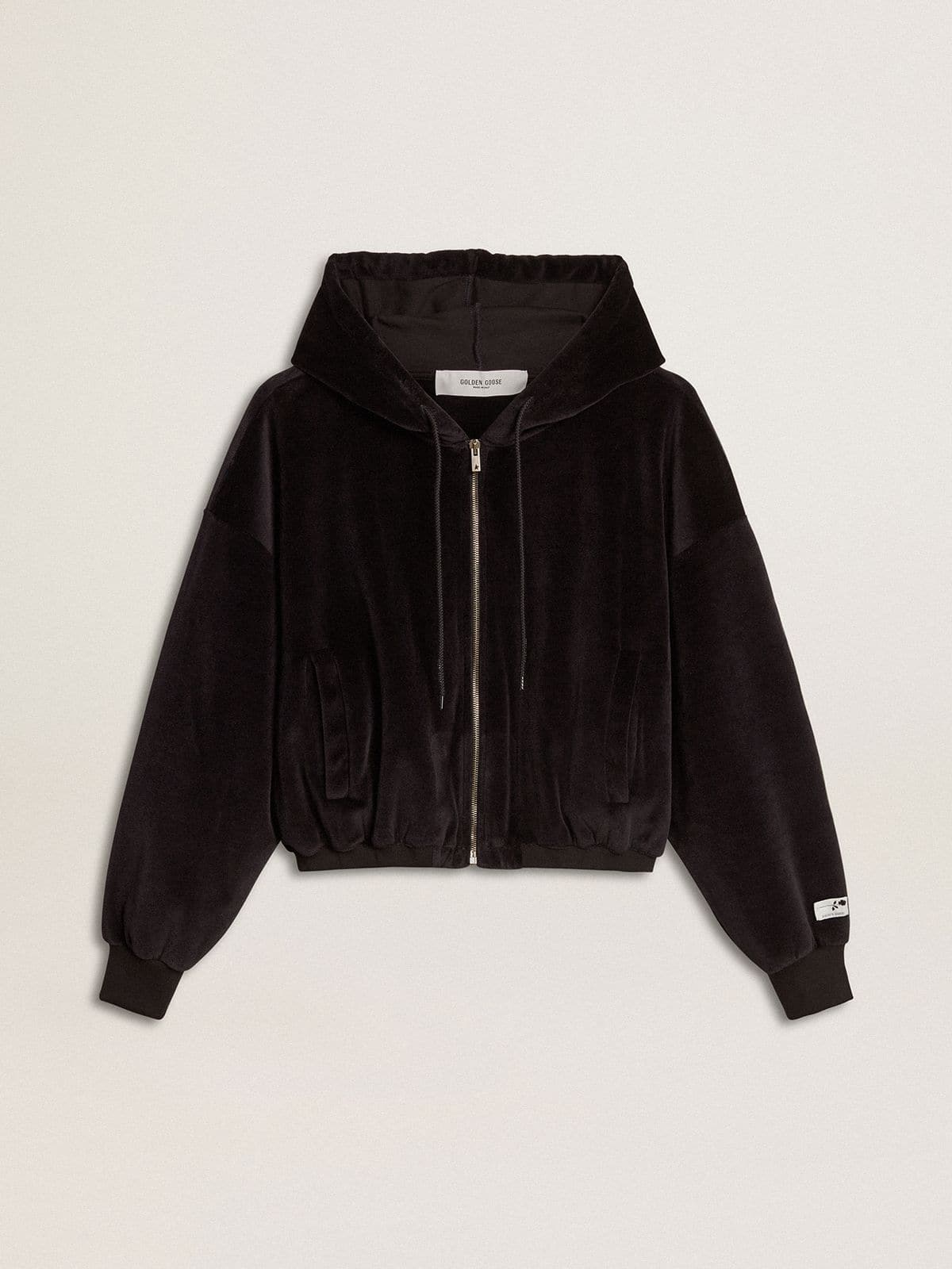 Women's black cotton-blend hoodie with zip