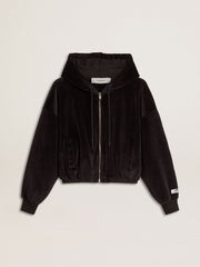 Women's black cotton-blend hoodie with zip