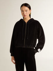 Women's black cotton-blend hoodie with zip