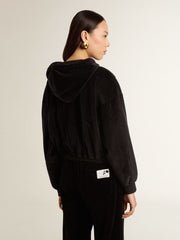 Women's black cotton-blend hoodie with zip