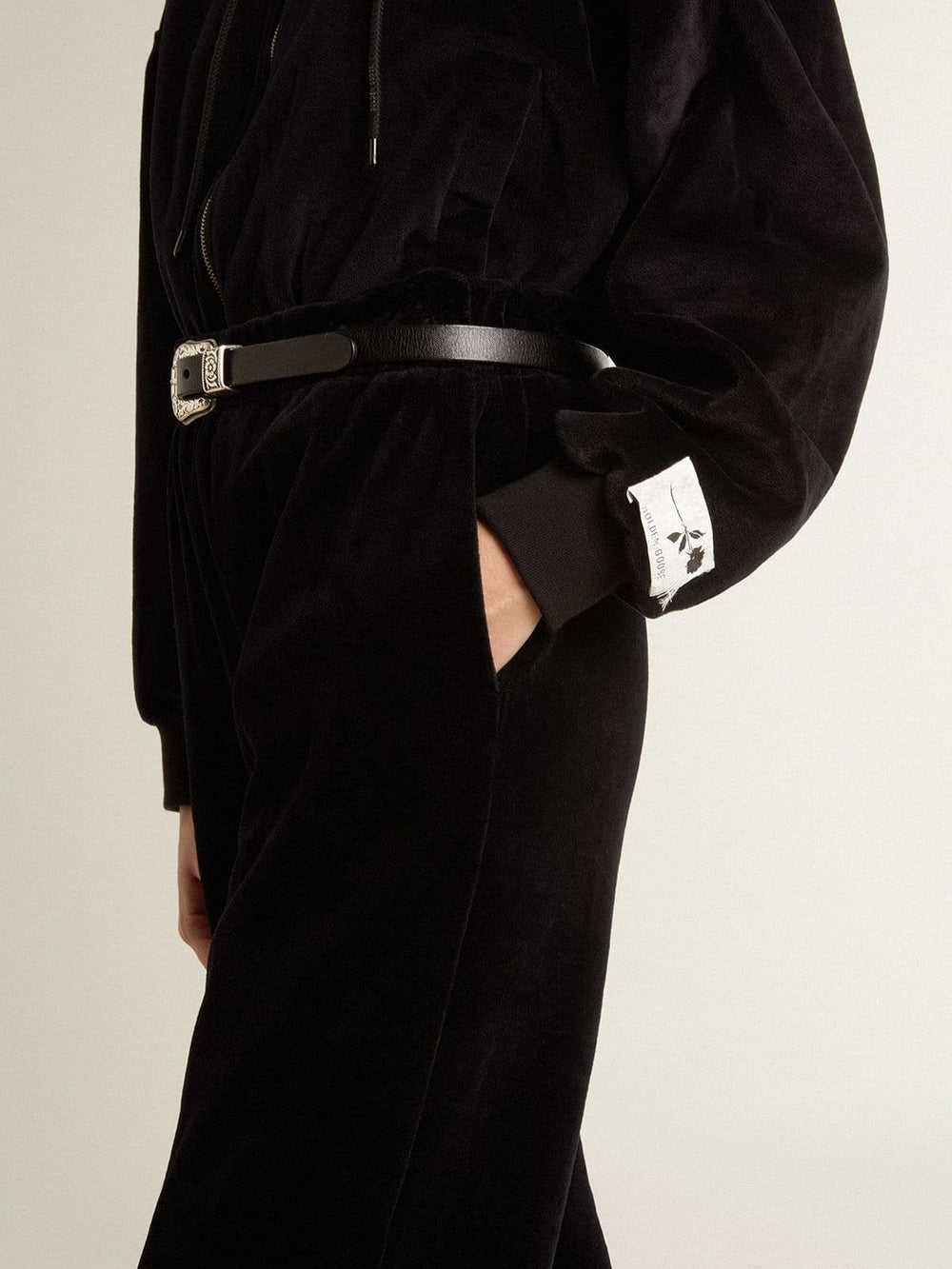 Women's black cotton-blend hoodie with zip