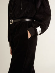 Women's black cotton-blend hoodie with zip