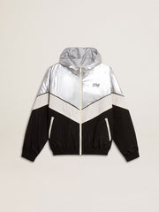 Silver white and black zippered windproof jacket