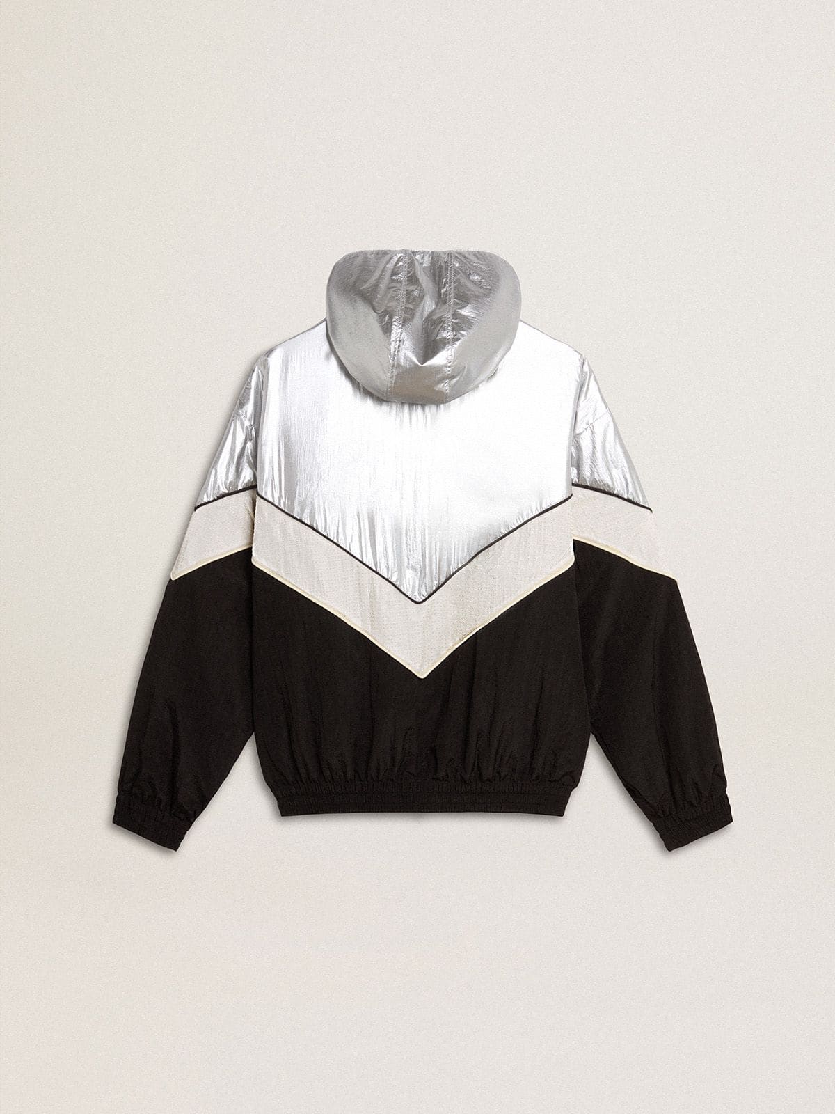 Silver white and black zippered windproof jacket