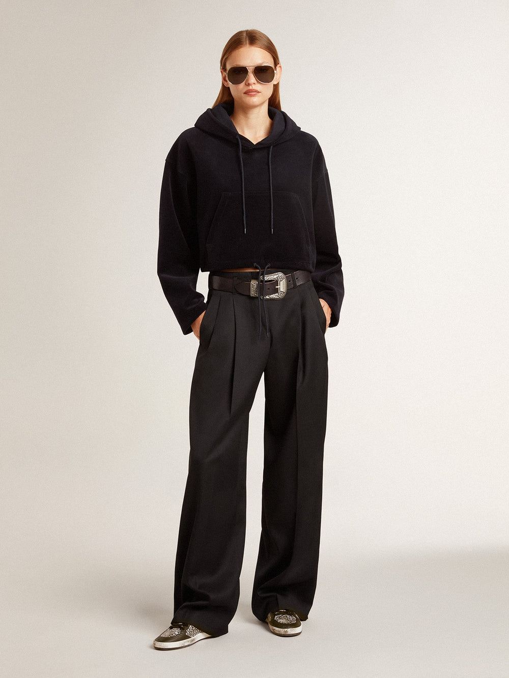 Women’s black chenille sweatshirt with embroidery on the back