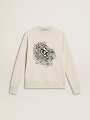 Women’s worn-white cotton sweatshirt with embroidery
