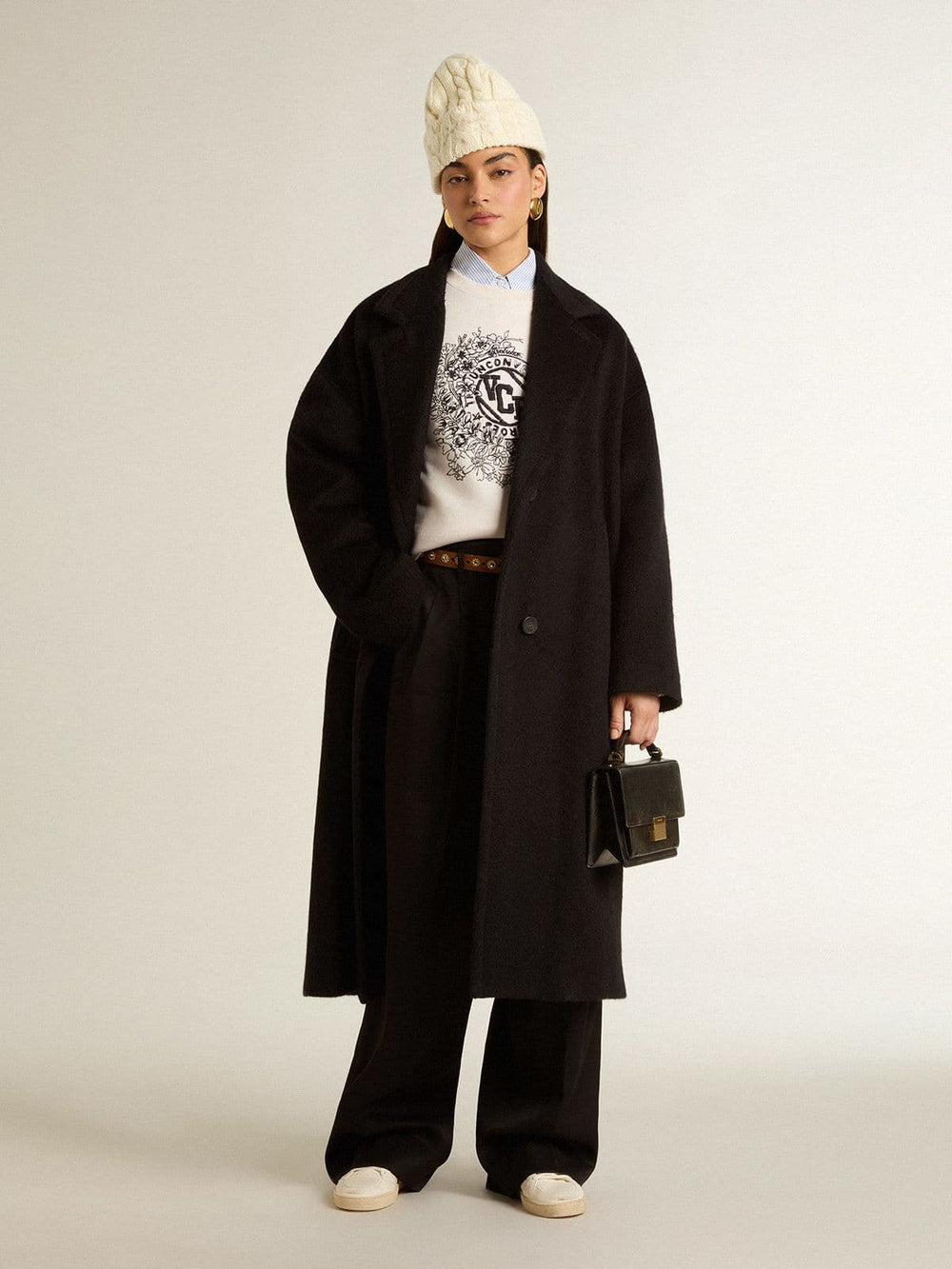 Women’s worn-white cotton sweatshirt with embroidery