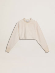 Women's cream cotton cropped sweatshirt with crystals on the front